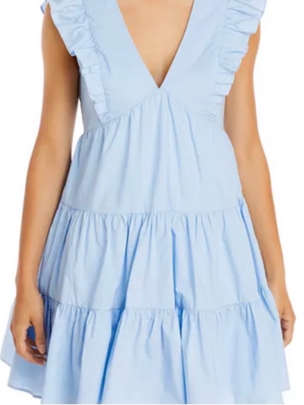 Aqua Light Blue V-Neck Ruffle Sleeve Dress